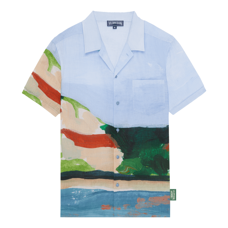 Camisa De Bolos De Lino Con Estampado 360 Landscape Para Hombre - Vilebrequin X Highsnobiety - Camisa - Charli - Azul
