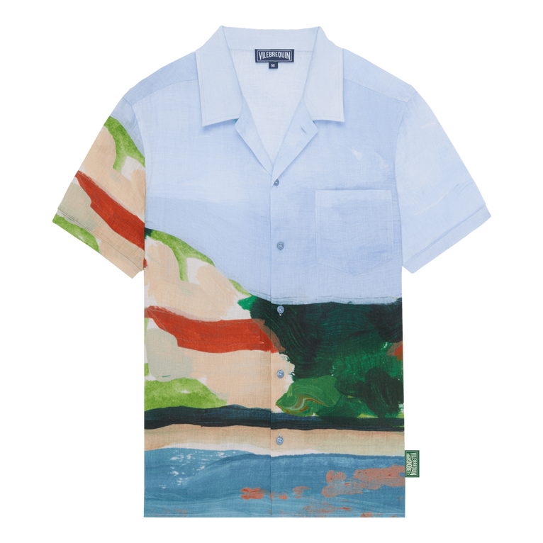 Chemise Bowling En Lin Homme 360 Landscape - Chemise - Charli - Bleu