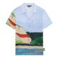 Men Linen Bowling Shirt 360 Landscape - Vilebrequin x Highsnobiety Chambray front view