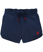 Pantalones cortos de algodón de color liso para niña Azul marino vista frontal