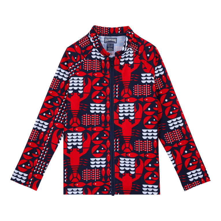 Langärmeliger Graphic Lobsters Rashguard Mit Reißverschluss Für Kinder - Ginko-z - Blau - Größe 4 - Vilebrequin