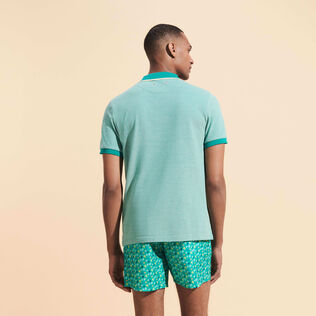 Men Cotton Changing Color Pique Polo Shirt Emerald 背面穿戴视图