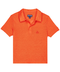 Linen Boys Polo Shirt Solid Guava front view