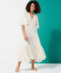 Women Cotton Maxi Dress Chalk front worn view