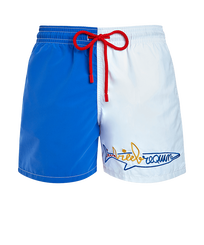 Costume da bagno uomo con squalo multicolore Vilebrequin ricamato e applicato - Vilebrequin x JCC+ - Edizione limitata Bianco vista frontale