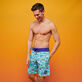 Men Swim Trunks Palms & Surfs - Vilebrequin x The Beach Boys Lazulii blue front worn view