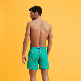 Men Swim Trunks Embroidered Piranhas - Limited Edition Tropezian green back worn view