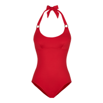 Bestickter Plumetis Badeanzug für Damen Moulin rouge Vorderansicht