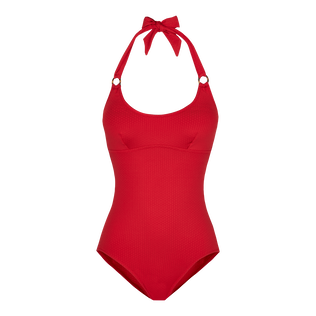 Women Embroidered One-piece Swimsuit Plumetis Moulin rouge front view