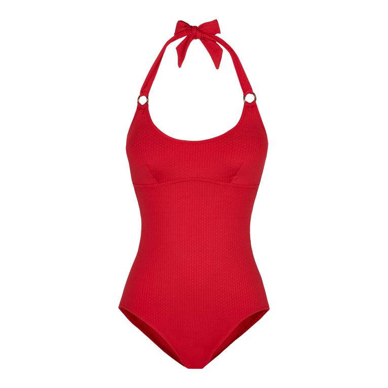 Women Embroidered One-piece Swimsuit Plumetis - Fire - Red
