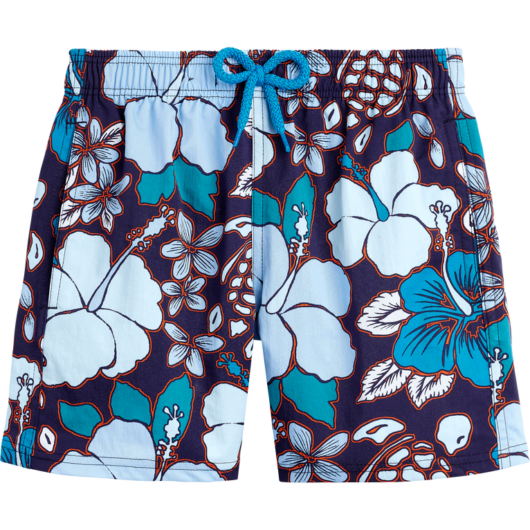 Boys Stretch Swim Shorts Tropical Turtles - Swimming Trunk - Jirise - Blue - Size 14 - Vilebrequin