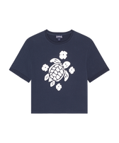 Camiseta corta con estampado Turtle y acabado brillante para niña Azul marino vista frontal