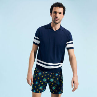 Zweifarbiges Poloshirt aus Baumwolle für Herren Marineblau Details Ansicht 2