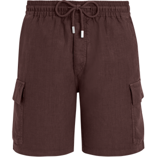 Men Linen Bermuda Shorts Cargo Pockets Mahogany front view