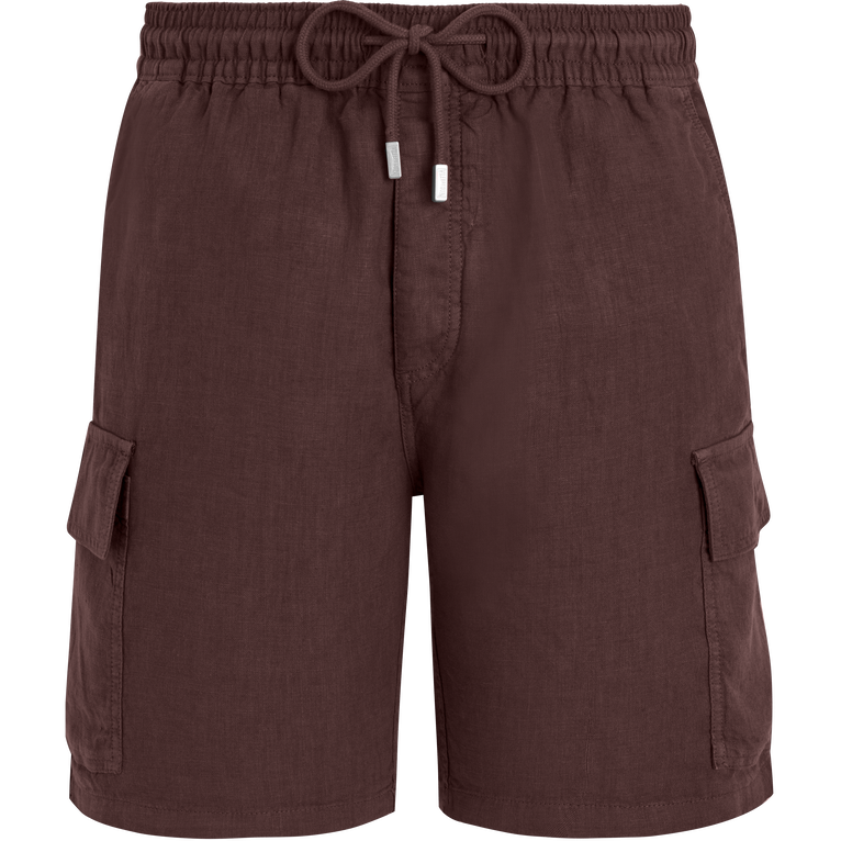 Men Linen Bermuda Shorts Cargo Pockets - Bermuda - Baie - Red - Size XXXL - Vilebrequin
