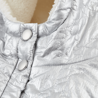 Girls Long Hooded Jacket Quilted Turtles Silver details view 2