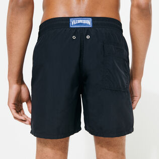 Men Embroidered Swim Shorts Black Solid - Vilebrequin x BAPE® BLACK Black back worn view