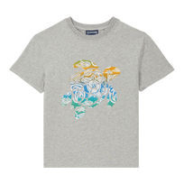 Camiseta de algodón orgánico con estampado Tahiti Turtles para niño Gris jaspeado vista frontal