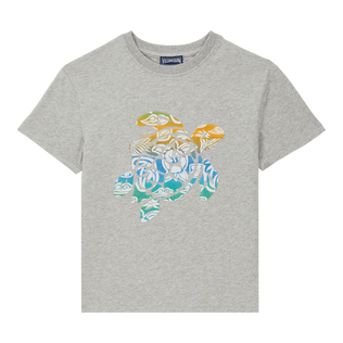 Camiseta de algodón orgánico con estampado Tahiti Turtles para niño Gris jaspeado vista frontal