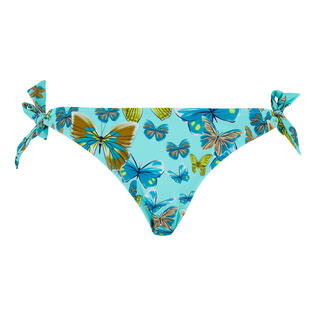Braguita de bikini de corte brasileño con tiras anudadas en los laterales y estampado Butterflies para mujer Laguna vista frontal