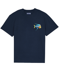 Camiseta de algodón orgánico con estampado Piranhas para hombre Azul marino vista frontal