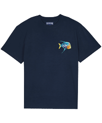 T-shirt coton organique homme Piranhas brodé Bleu marine vue de face