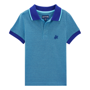 Solid Polohemd aus Baumwollpikee mit changierendem Effekt für Jungen Aquamarin blau Vorderansicht
