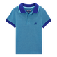Solid Polohemd aus Baumwollpikee mit changierendem Effekt für Jungen Aquamarin blau Vorderansicht