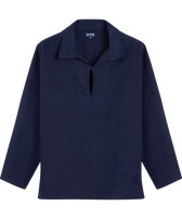 Unisex Linen Peajacket Solid- Vilebrequin x Ines de la Fressange Navy front view