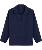 Camisa marinera en lino de color liso unisex de Vilebrequin x Inès de la Fressange Azul marino vista frontal