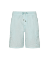 Men Linen Bermuda Shorts Cargo Pockets Natural Dye Pacific front view