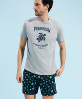 T-shirt en coton homme Tortue flockée Gris chine vue portée de face