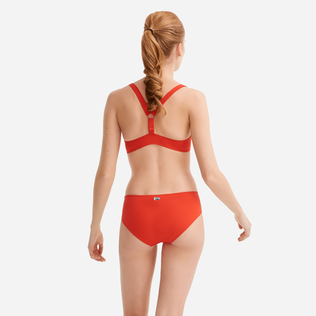 Women contrasted Bikini top with underwires - Vilebrequin x JCC+ - Limited Edition Red polish back worn view