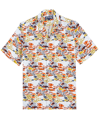 Men Linen Bowling Shirt Fish Family White front view
