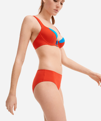 Slip bikini donna a vita alta - Vilebrequin x JCC+ - Edizione limitata Red polish vista frontale indossata