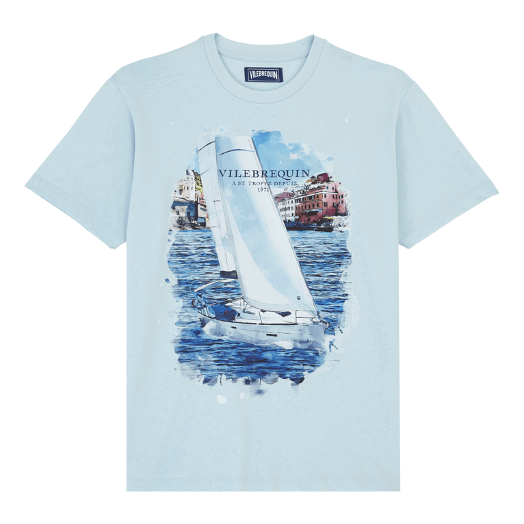 Vilebrequin Men Cotton T-shirt White Sailing Boat - Portisol - Blue - Size XXL