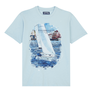 White Sailing Boat Baumwoll-T-Shirt für Herren Himmelblau Vorderansicht