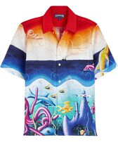 Men Linen Bowling Shirt Mareviva - Vilebrequin x Kenny Scharf Multicolor front view