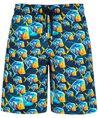 Hombre Clásico largon Estampado - Men Long Swim Shorts Piranhas, Azul marino vista frontal