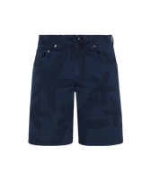 Men Bermuda Shorts Starfish Darkening Printed Gabardine Navy front view
