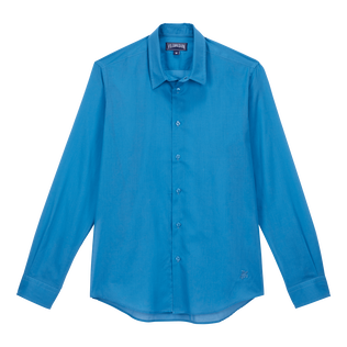Camicia unisex leggera in voile di cotone tinta unita Calanque vista frontale