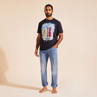 Camiseta de algodón con estampado Surf's Up para hombre Azul marino vista frontal desgastada