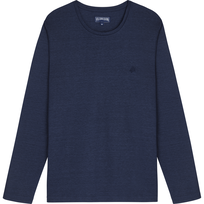 Unisex Linen Long Sleeves T-shirt Solid Navy front view