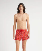 Men Short Swim Shorts Micro Ronde Des Tortues Rainbow Poppy red front worn view