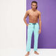 Men Cotton and Linen Stretch Comfort Pants Solid Lagoon front worn view