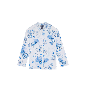 Girls Zipped Long Sleeves Rashguard Medusa and Shells White 正面图