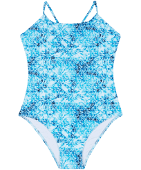 女童 Flowers 扎染连体泳衣 Navy 正面图