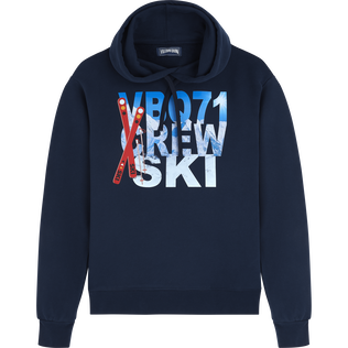 Felpa uomo in cotone con cappuccio VBQ71 Ski Blu marine vista frontale