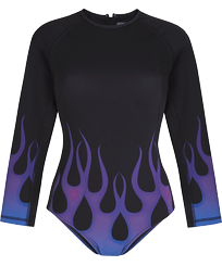 Costume intero donna rash guard a maniche lunghe Hot Rod 360° - Vilebrequin x Sylvie Fleury Nero vista frontale