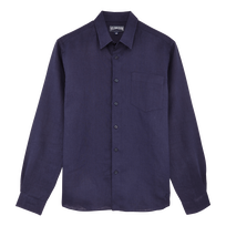 Camisa de lino lisa para hombre Azul marino vista frontal